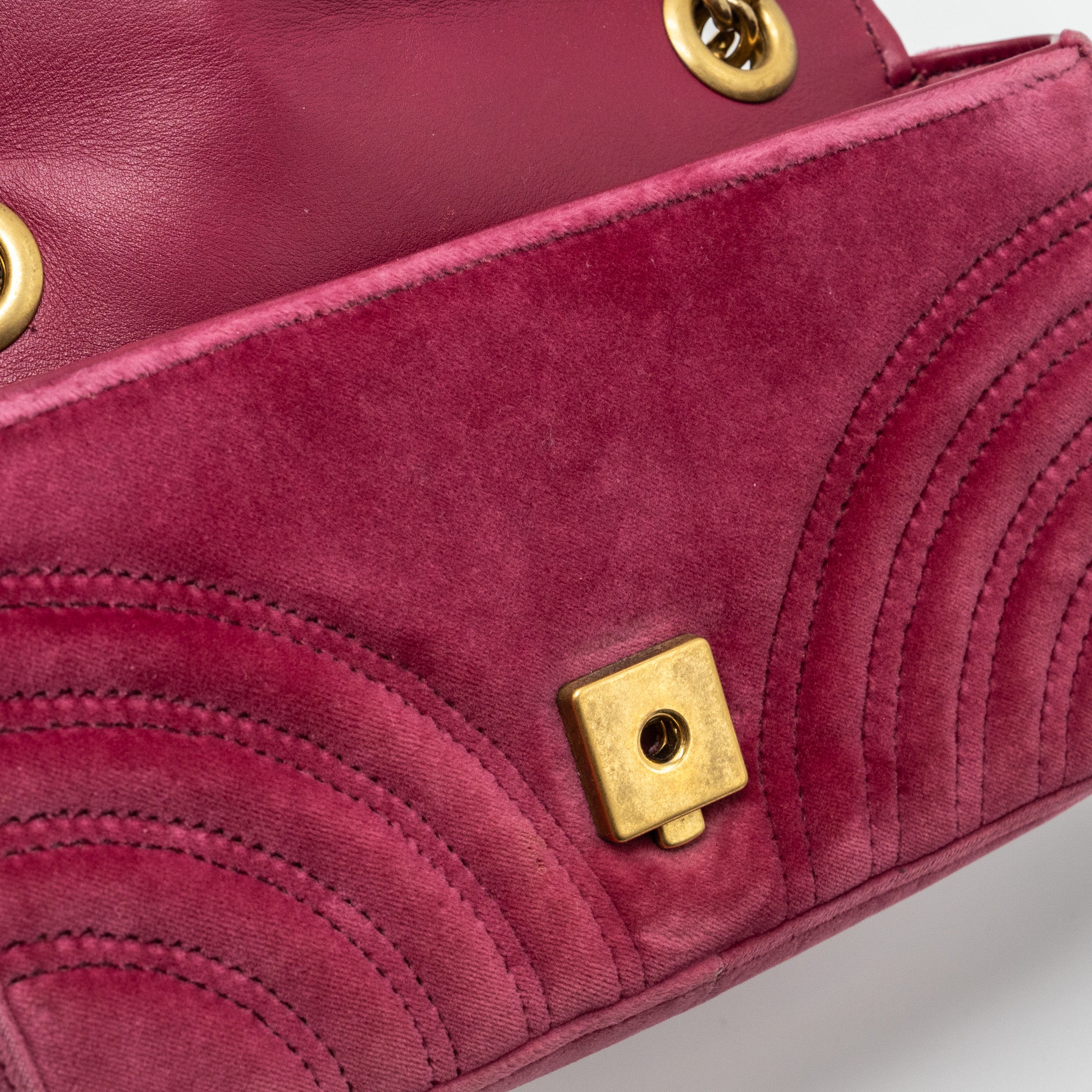 GUCCI SMALL GG MARMONT SHOULDER BAG VELVET PINK GHW