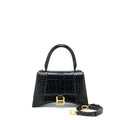 BALENCIAGA HOURGLASS S CROC EMBOSSED LEATHER HANDBAG BLACK GHW