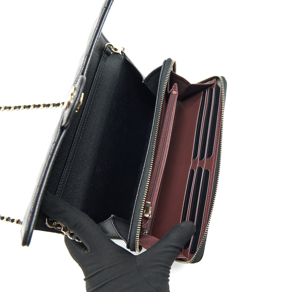 CHANEL 22C 3 IN 1 WALLET ON CHAIN CAVIAR BLACK LGHW