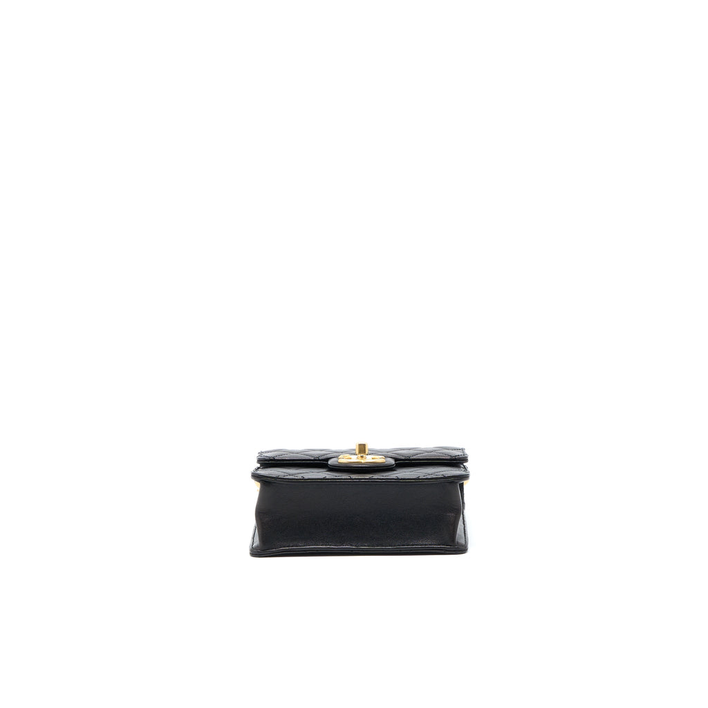 CHANEL VERTICAL PEARL FLAP BAG GOATSKIN BLACK BRUSHED GHW