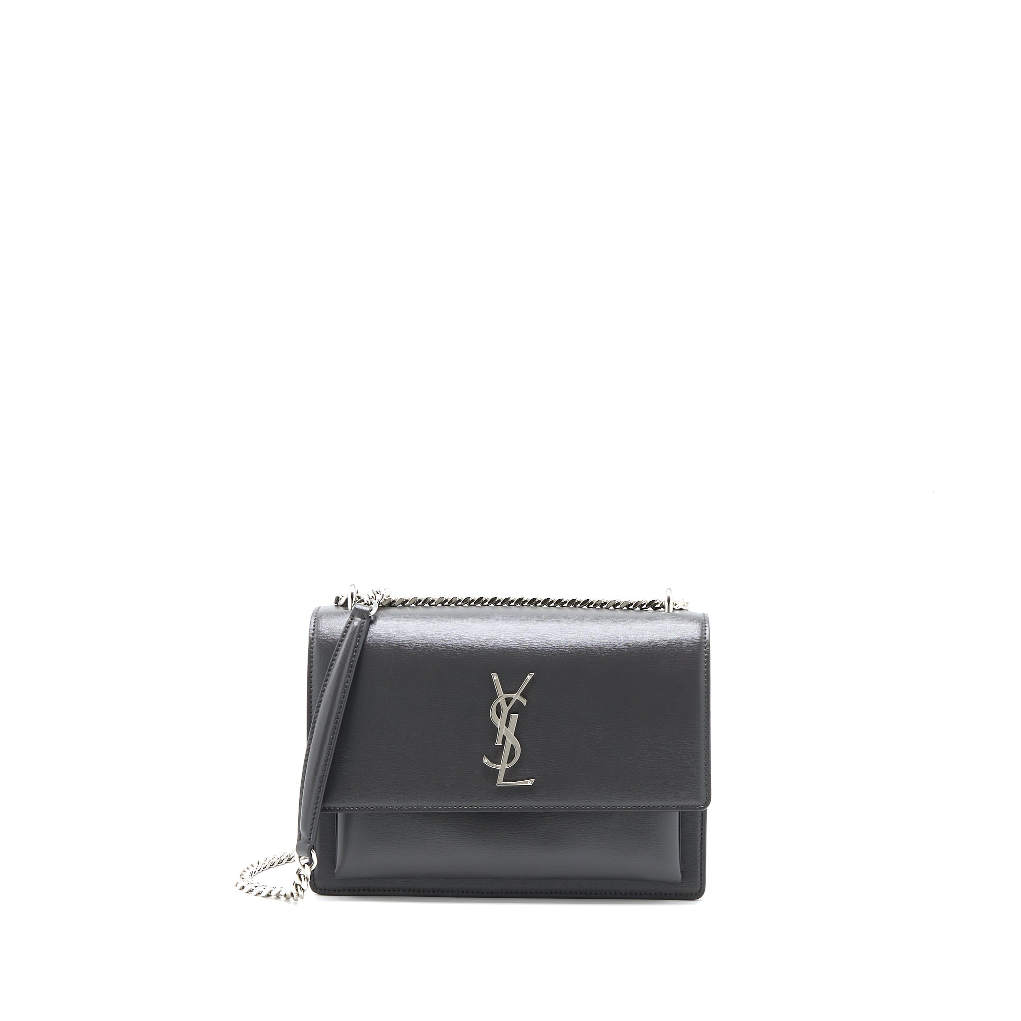 SAINT LAURENT SUNSET CHAIN BAG CALFSKIN DARK GREY SHW