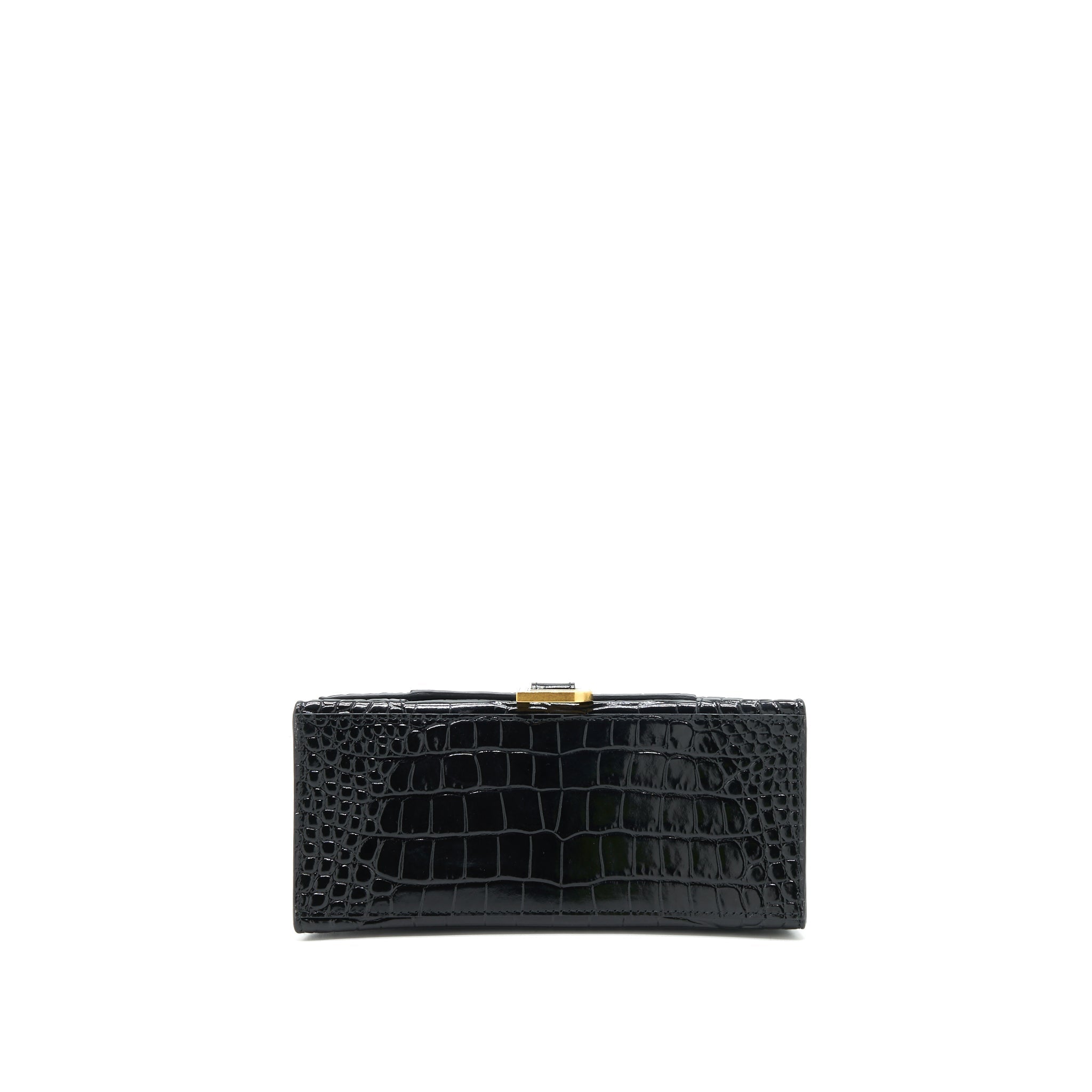 BALENCIAGA HOURGLASS S CROC EMBOSSED LEATHER HANDBAG BLACK GHW