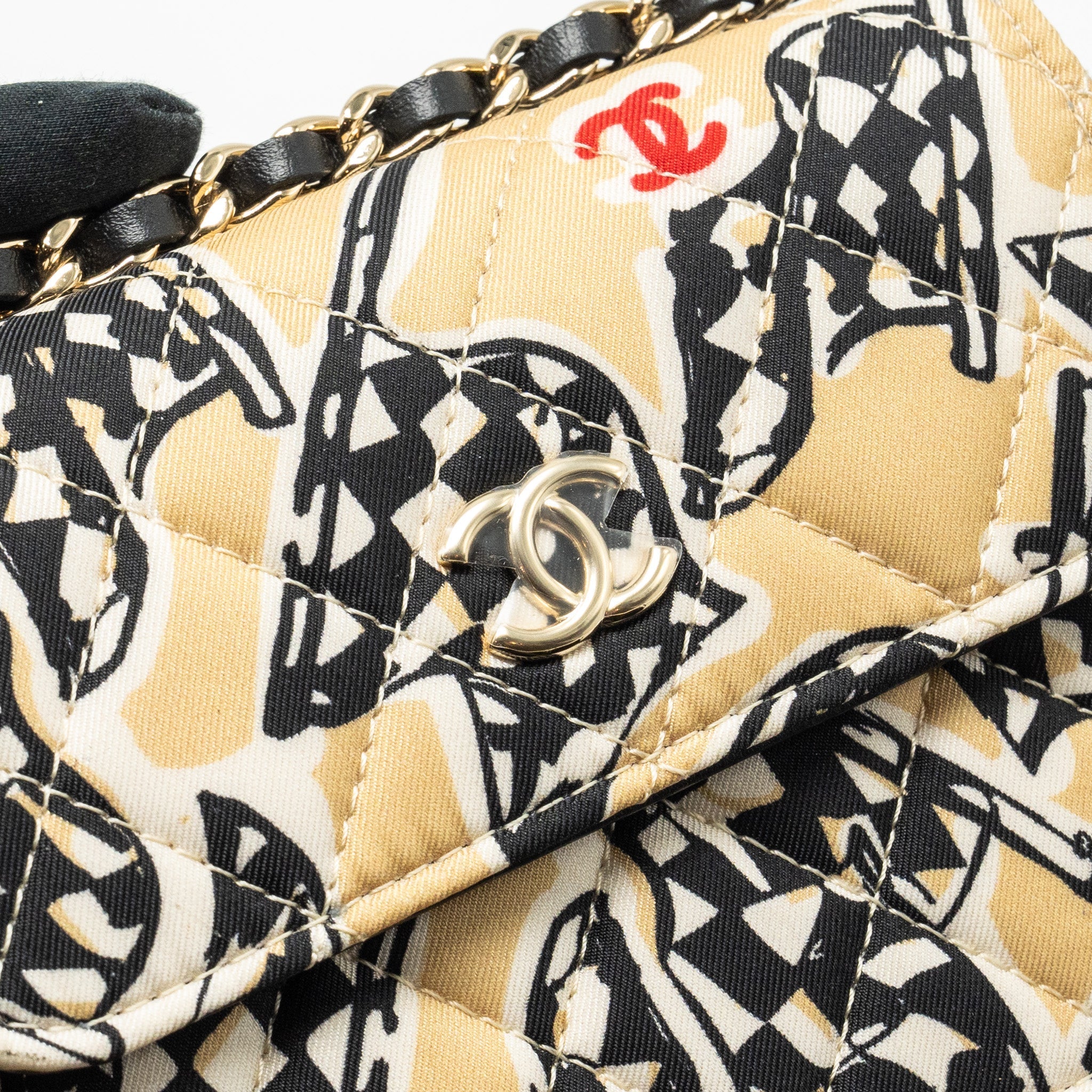 CHANEL MINI FLAP BAG FABRIC BEIGE / MULTICOLOUR LGHW (MICROCHIP)