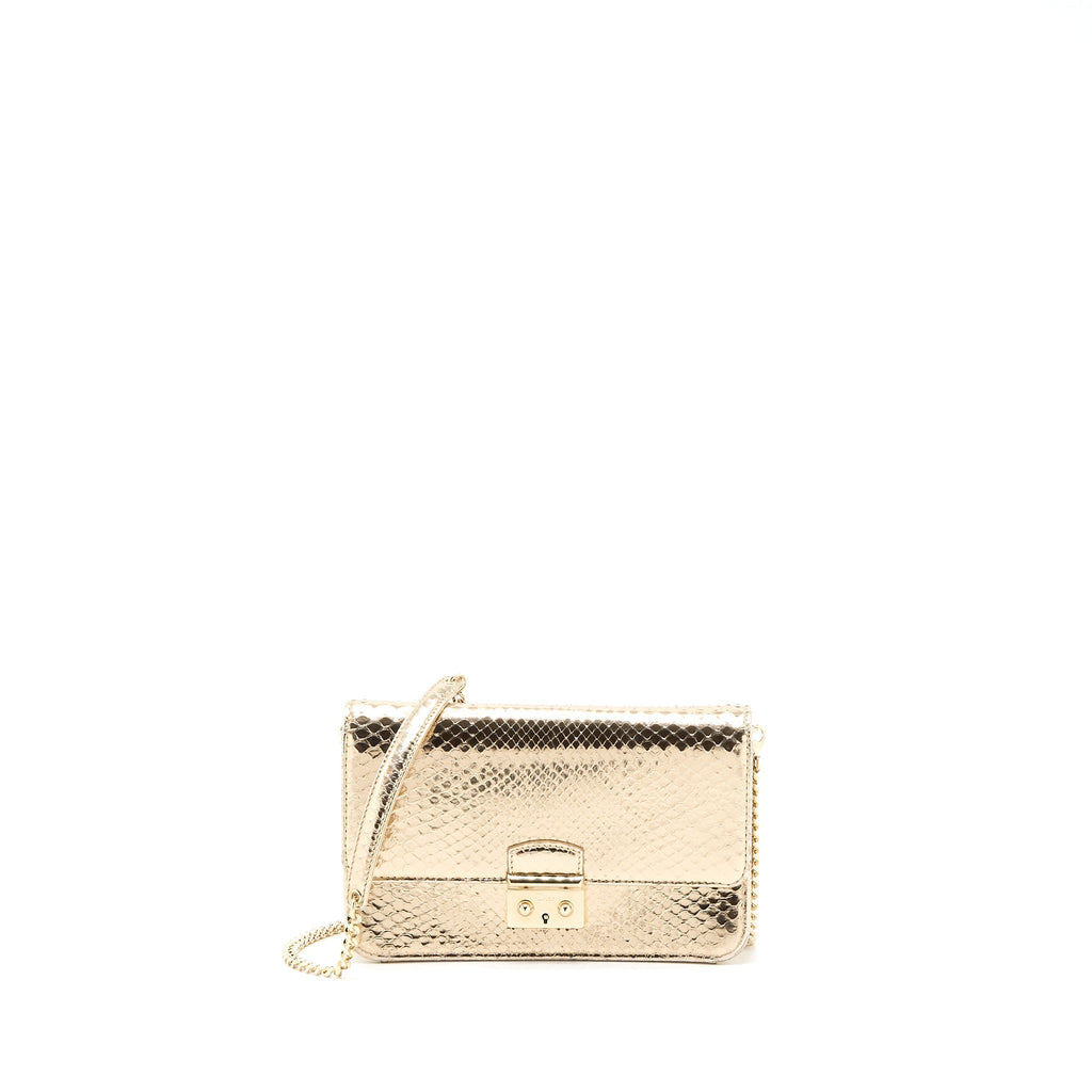 DIOR FLAP BAG WITH CHAIN PYTHON GOLD LGHW