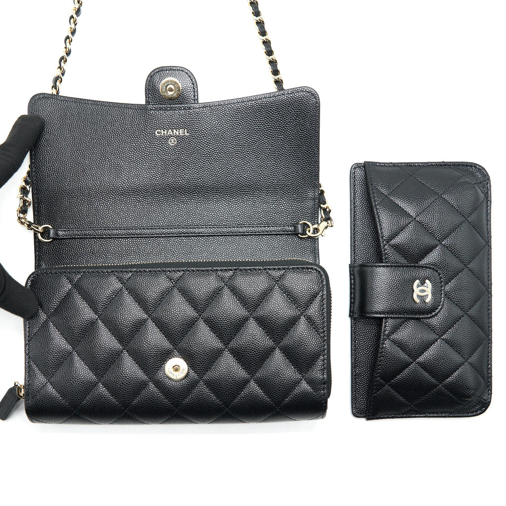 CHANEL 22C 3 IN 1 WALLET ON CHAIN CAVIAR BLACK LGHW