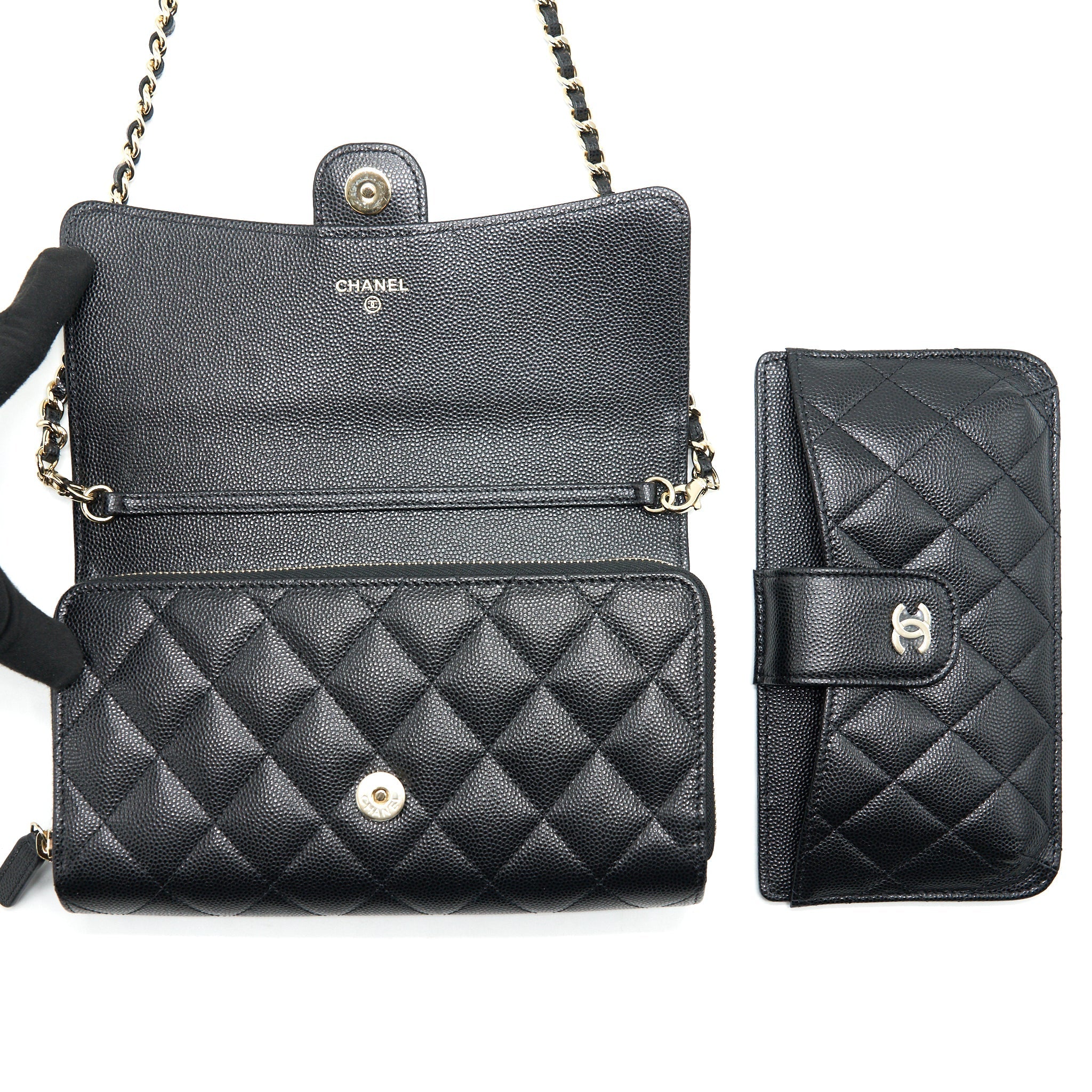 CHANEL 22C 3 IN 1 WALLET ON CHAIN CAVIAR BLACK LGHW