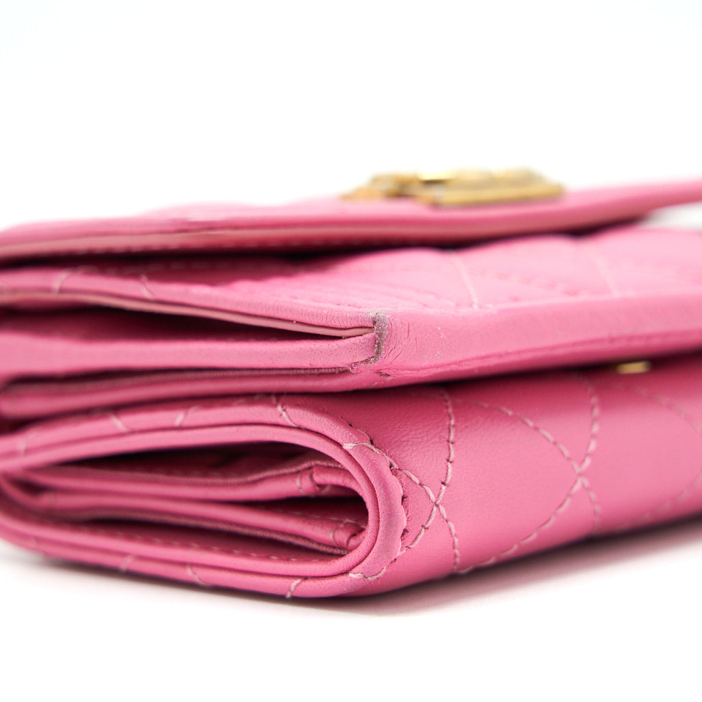 CHANEL BOY SMALL WALLET PINK BRUSHED LAMBSKIN GHW