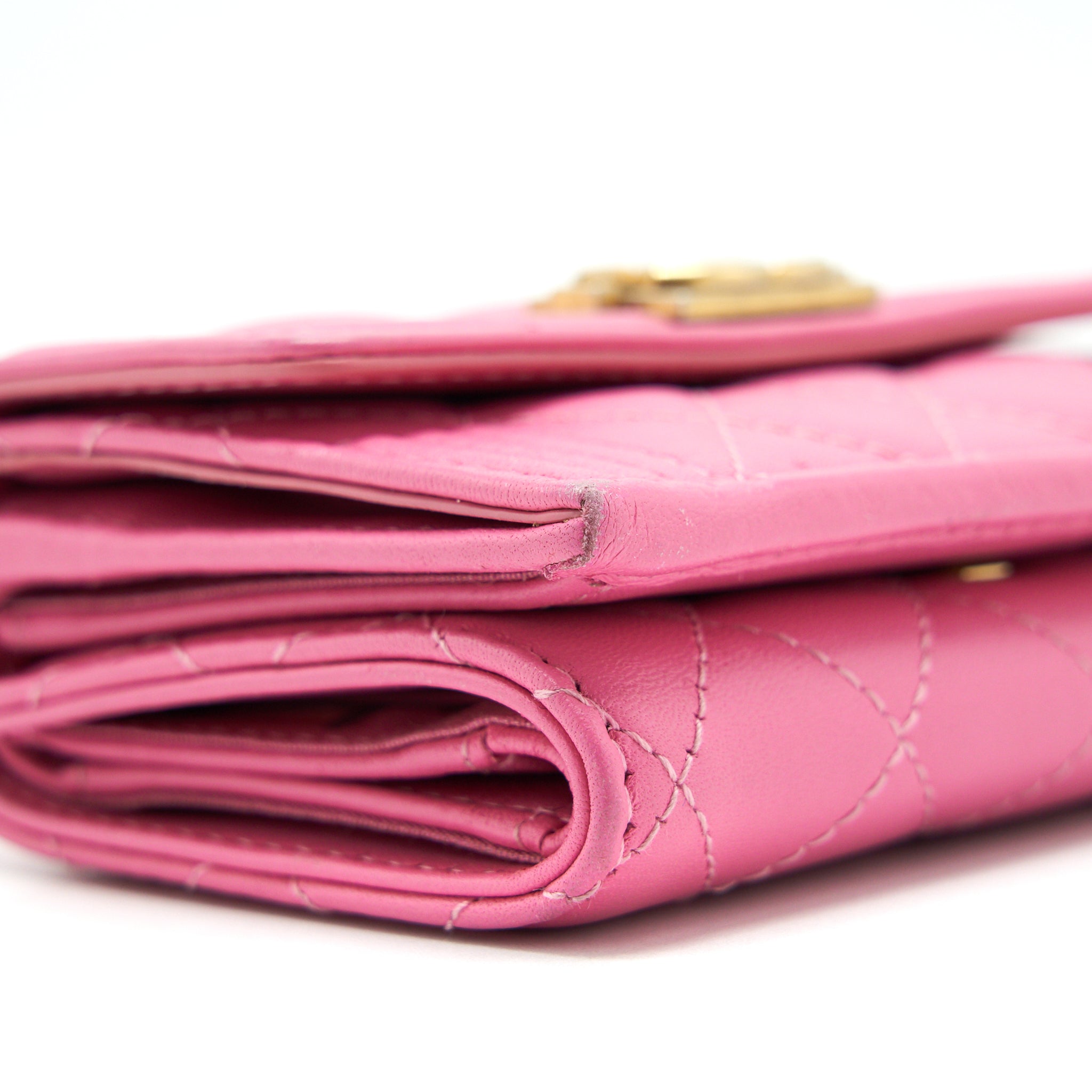 CHANEL BOY SMALL WALLET PINK BRUSHED LAMBSKIN GHW