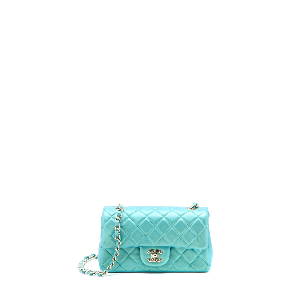 CHANEL 21S MINI RECTANGULAR FLAP BAG CALFSKIN IRIDESCENT GREEN LGHW