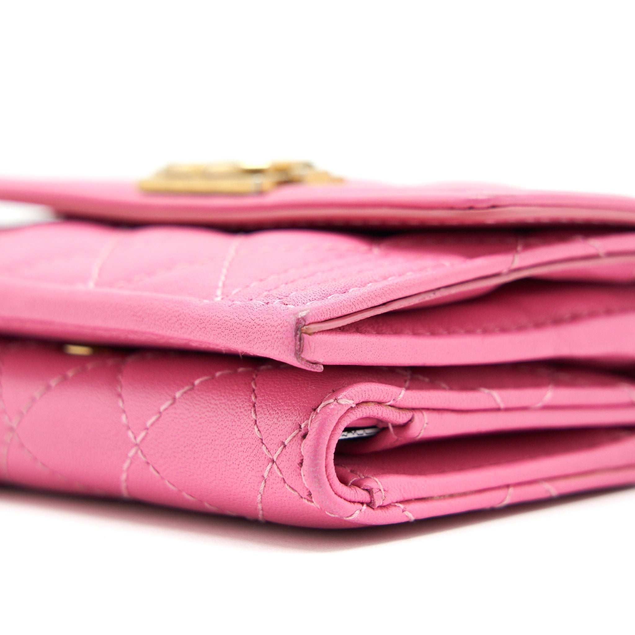 CHANEL BOY SMALL WALLET PINK BRUSHED LAMBSKIN GHW