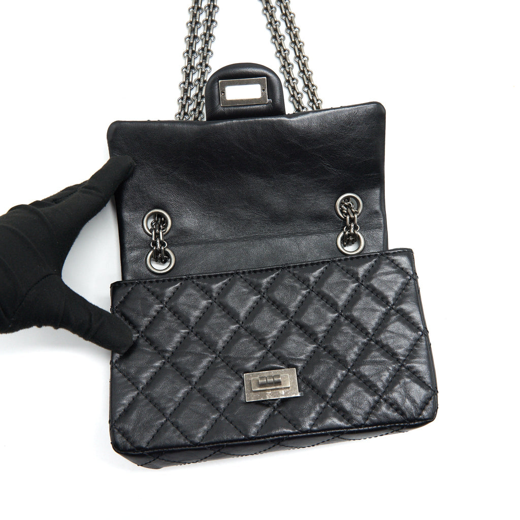 CHANEL MINI 2.55 REISSUE FLAP BAG BLACK WITH RUTHENIUM HARDWARE