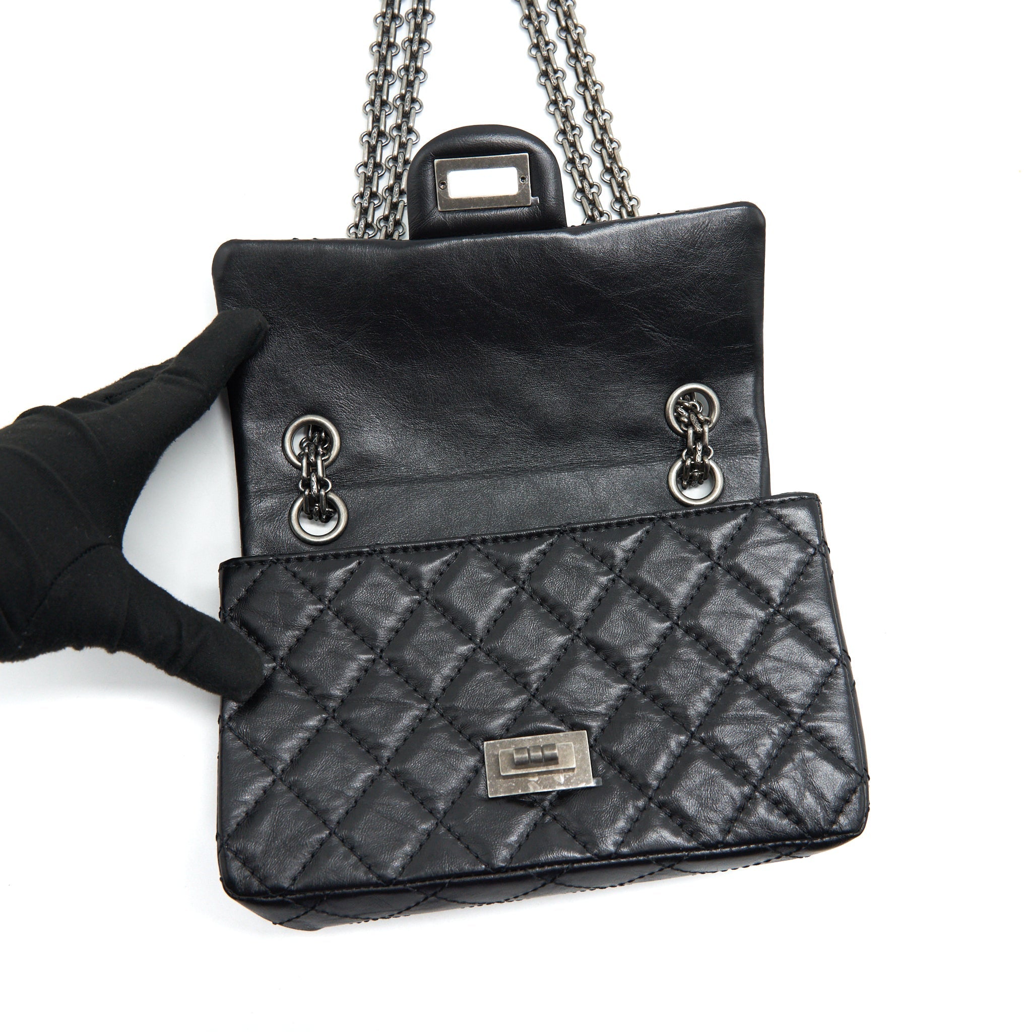 CHANEL MINI 2.55 REISSUE FLAP BAG BLACK WITH RUTHENIUM HARDWARE