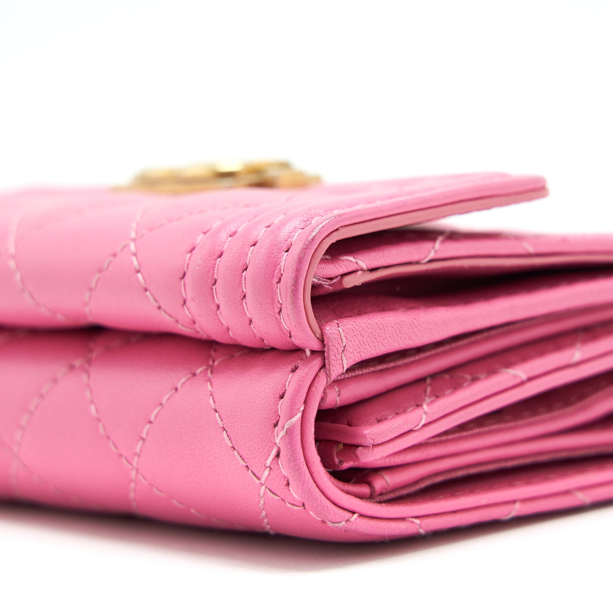 CHANEL BOY SMALL WALLET PINK BRUSHED LAMBSKIN GHW
