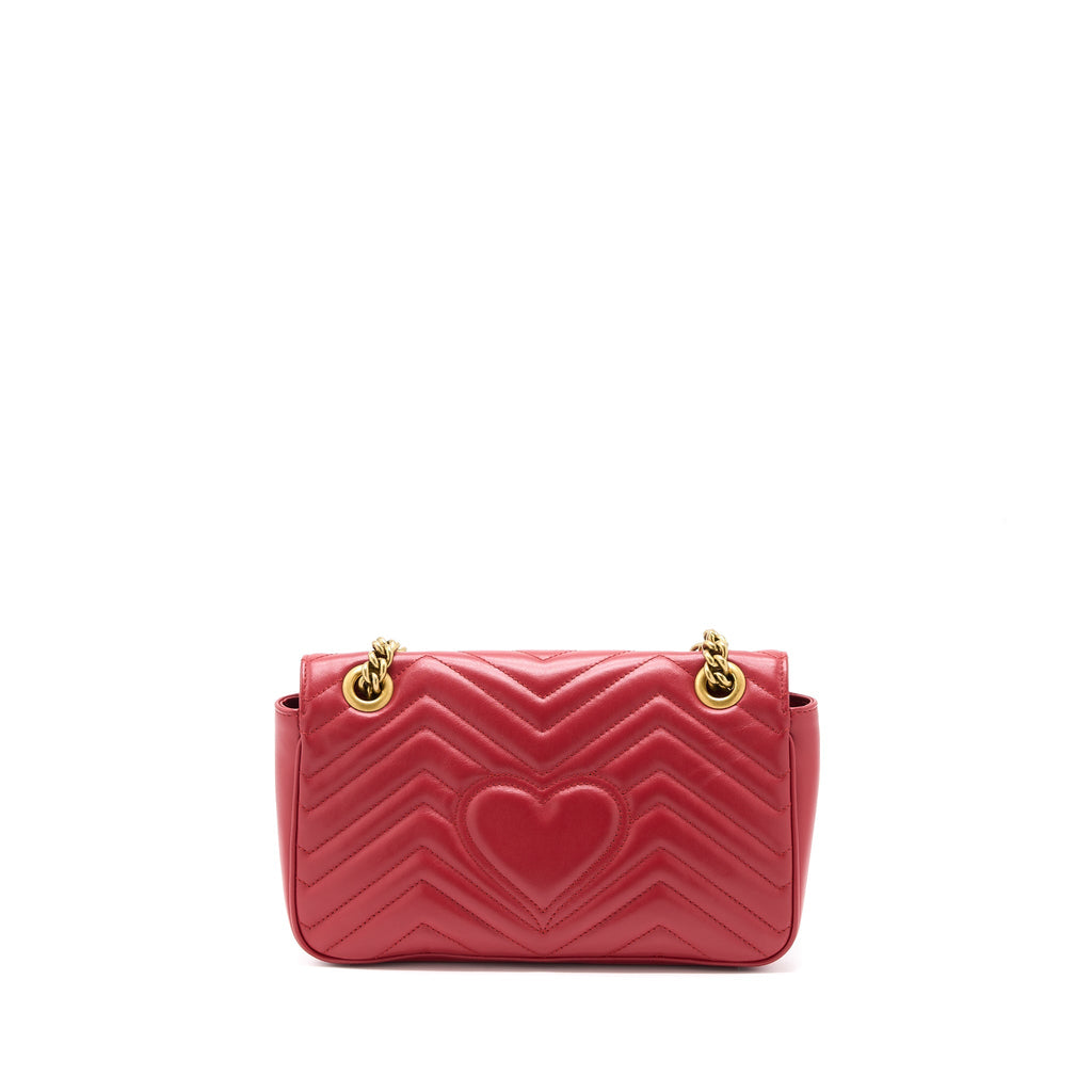 GUCCI SMALL GG MARMONT MATELASSE SHOULDER BAG CALFSKIN RED GHW