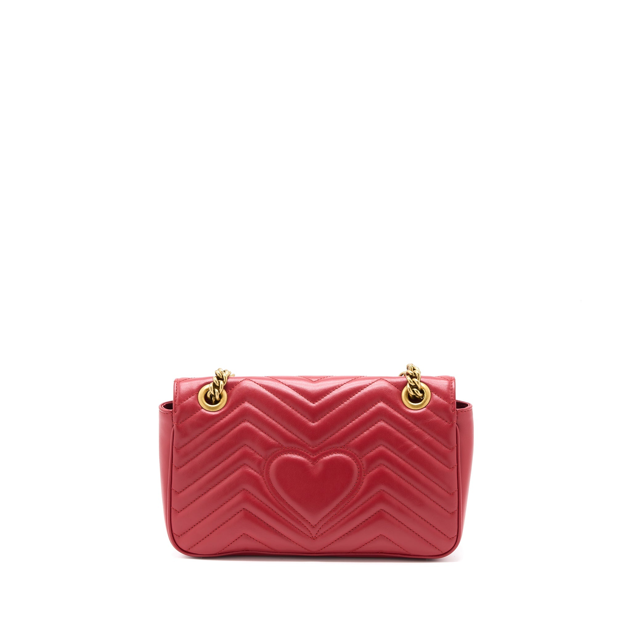 GUCCI SMALL GG MARMONT MATELASSE SHOULDER BAG CALFSKIN RED GHW