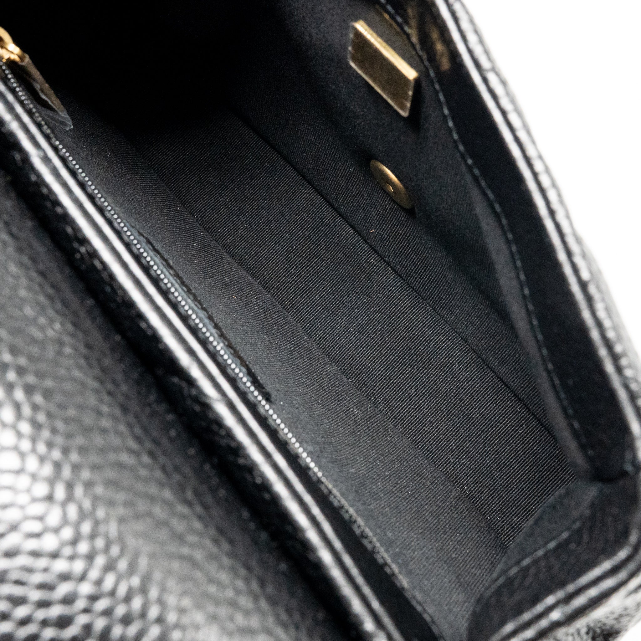 CHANEL TOP HANDLE QUILTED CC FLAP BAG GRAINED SHINY CALFSKIN BLACK GHW (MICROCHIP)