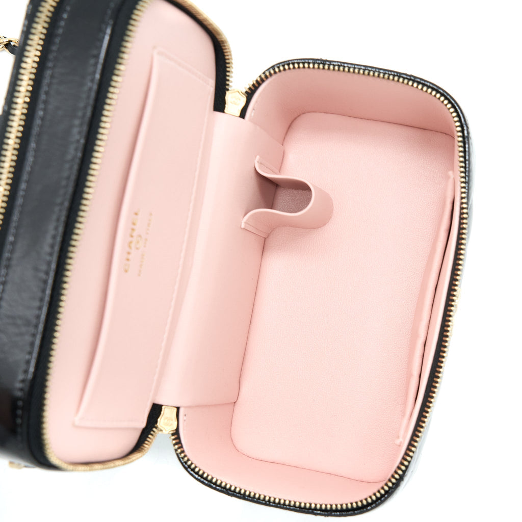 CHANEL VANITY CASE GLAZED LAMBSKIN BLACK LGHW