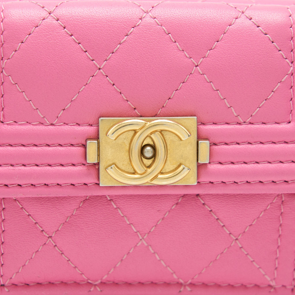 CHANEL BOY SMALL WALLET PINK BRUSHED LAMBSKIN GHW