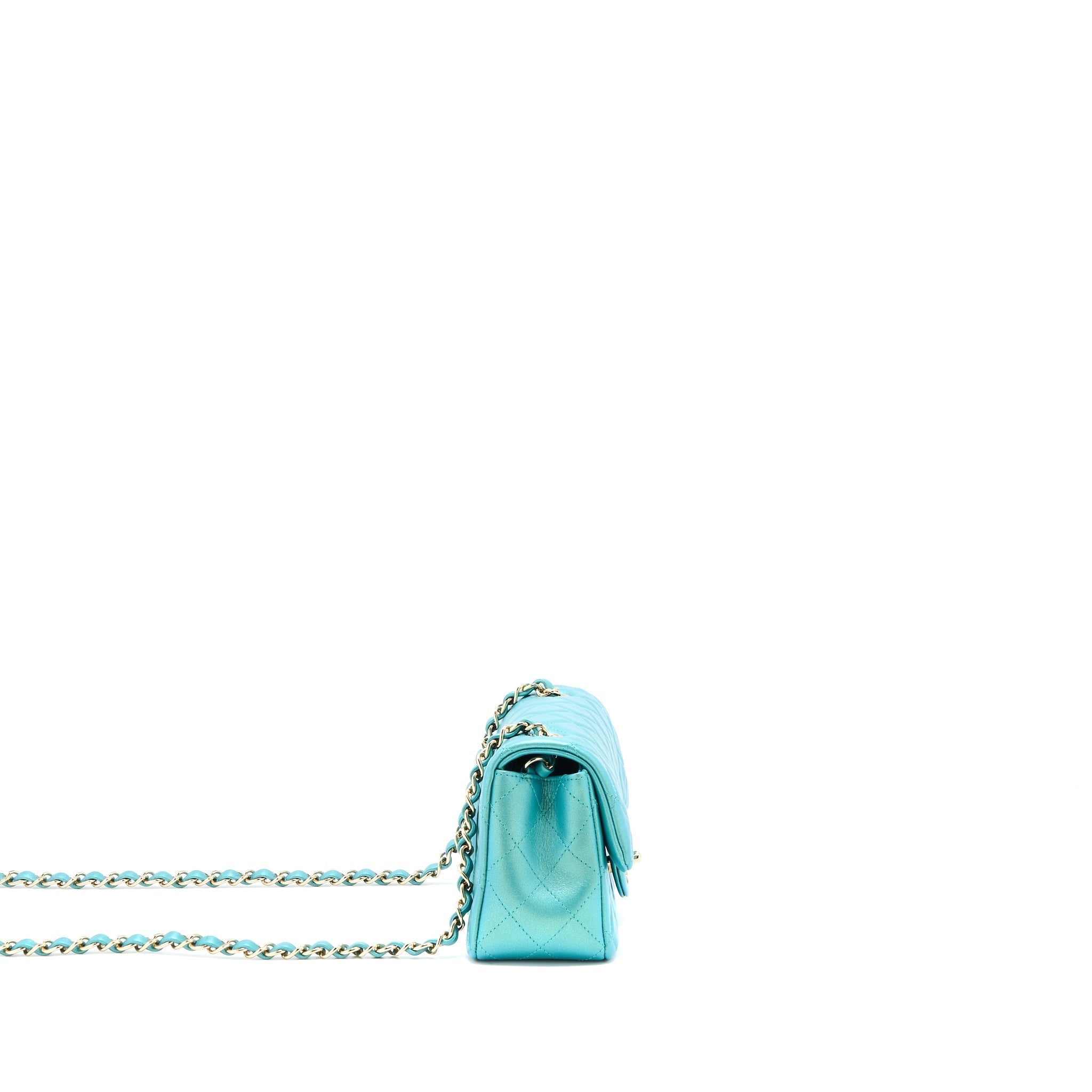 CHANEL 21S MINI RECTANGULAR FLAP BAG CALFSKIN IRIDESCENT GREEN LGHW