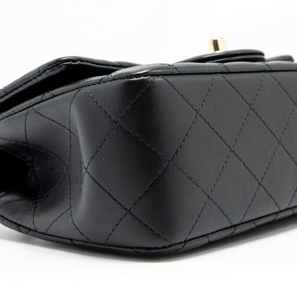 CHANEL TOP HANDLE MINI RECTANGULAR FLAP BAG LAMBSKIN BLACK LGHW (MICROCHIP)