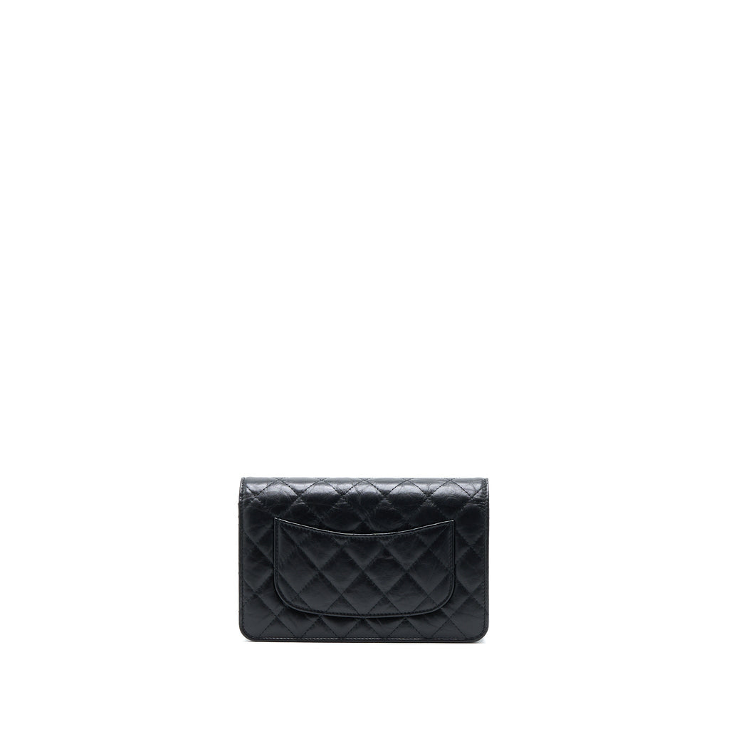 CHANEL 2.55 REISSUE WALLET ON CHAIN AGED CALFSKIN BLACK BRUSHED GHW (MICROCHIP)