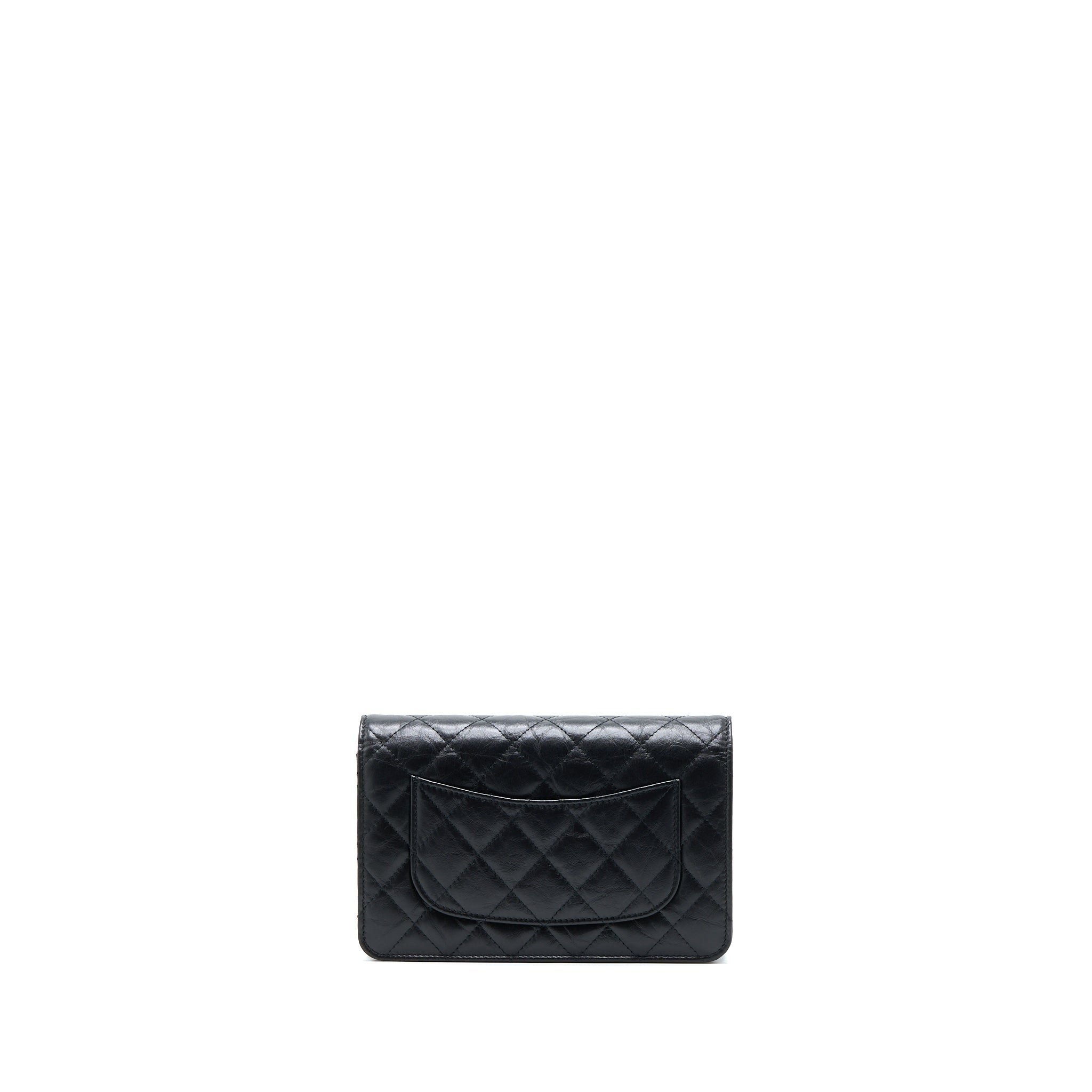 CHANEL 2.55 REISSUE WALLET ON CHAIN AGED CALFSKIN BLACK BRUSHED GHW (MICROCHIP)