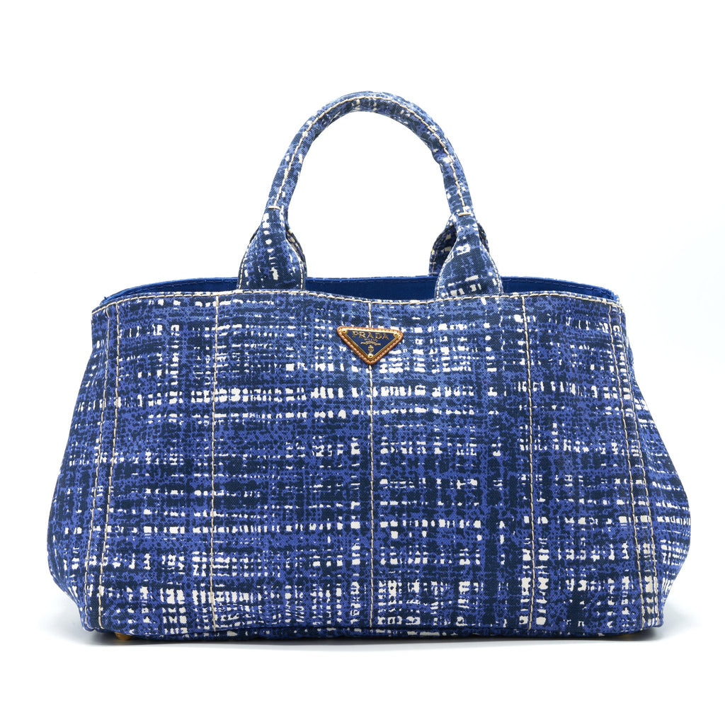 PRADA CANVAS SHOPPING TOTE BAG BLUE