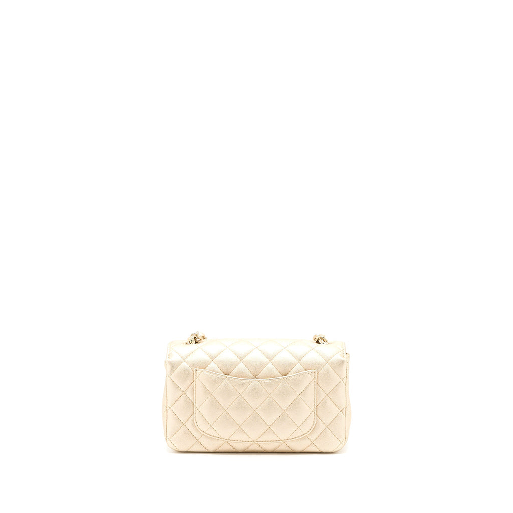 CHANEL 21P MINI RECTANGULAR FLAP BAG GRAINED LAMBSKIN GOLD LGHW