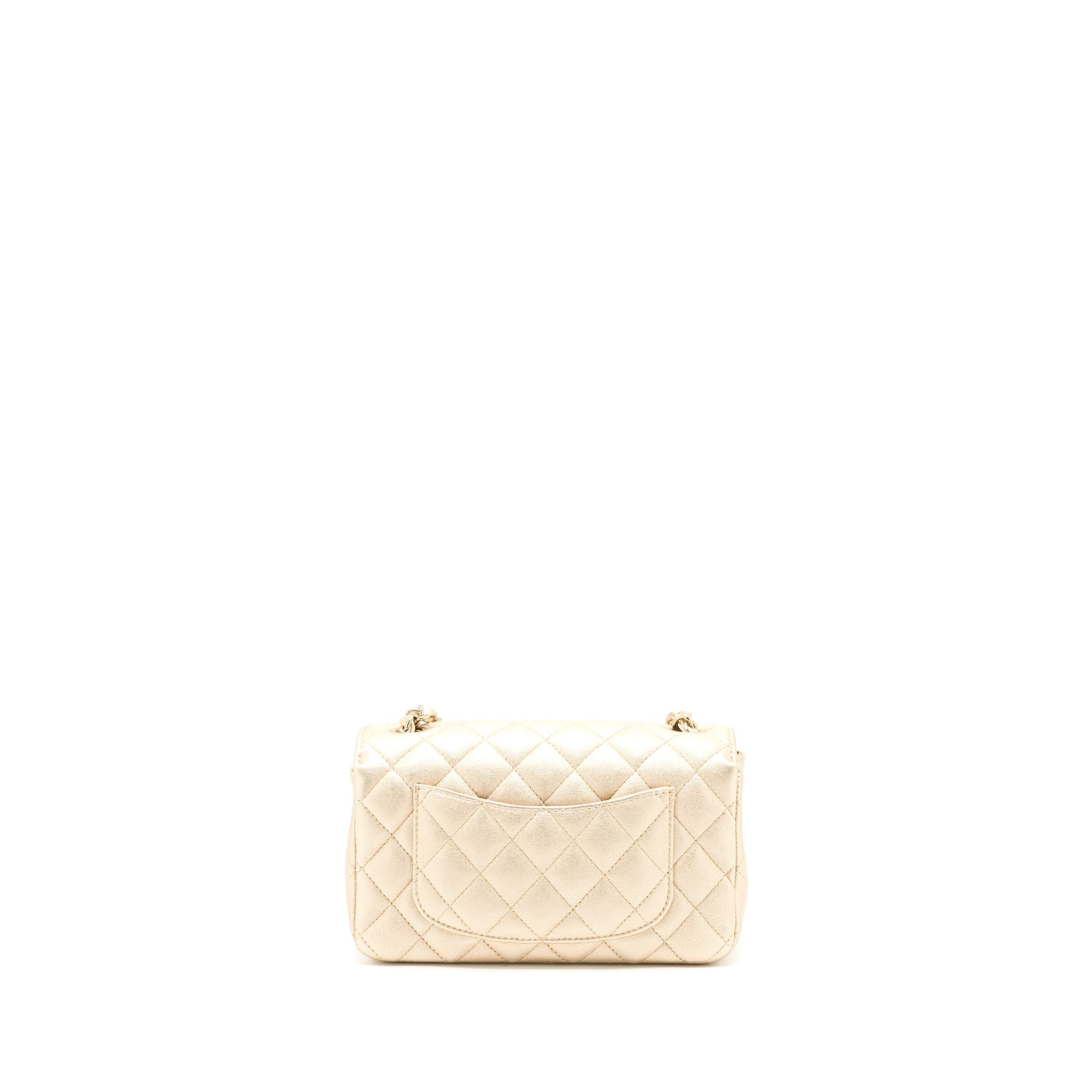 CHANEL 21P MINI RECTANGULAR FLAP BAG GRAINED LAMBSKIN GOLD LGHW
