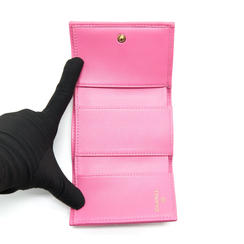 CHANEL BOY SMALL WALLET PINK BRUSHED LAMBSKIN GHW