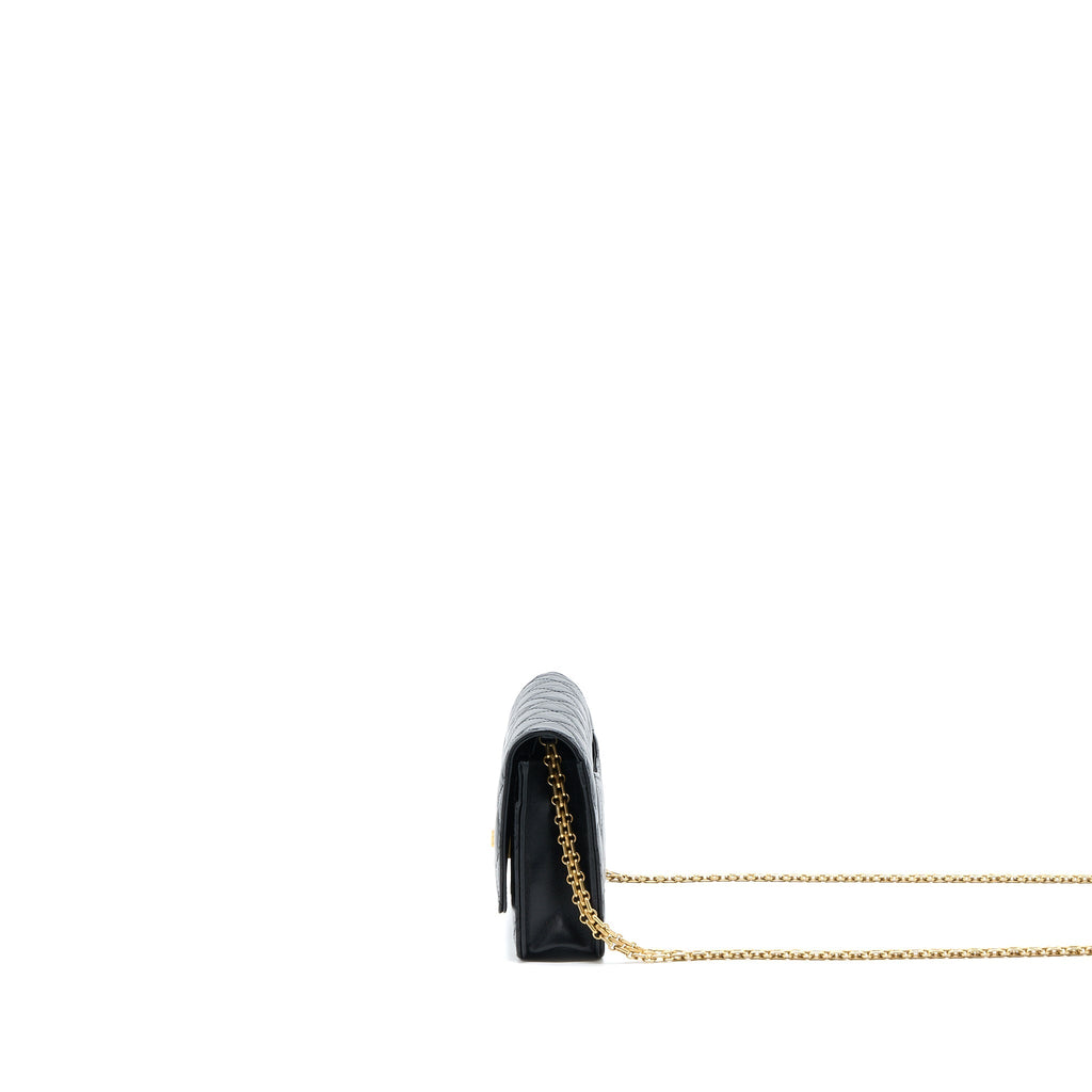 CHANEL 2.55 REISSUE WALLET ON CHAIN AGED CALFSKIN BLACK BRUSHED GHW (MICROCHIP)
