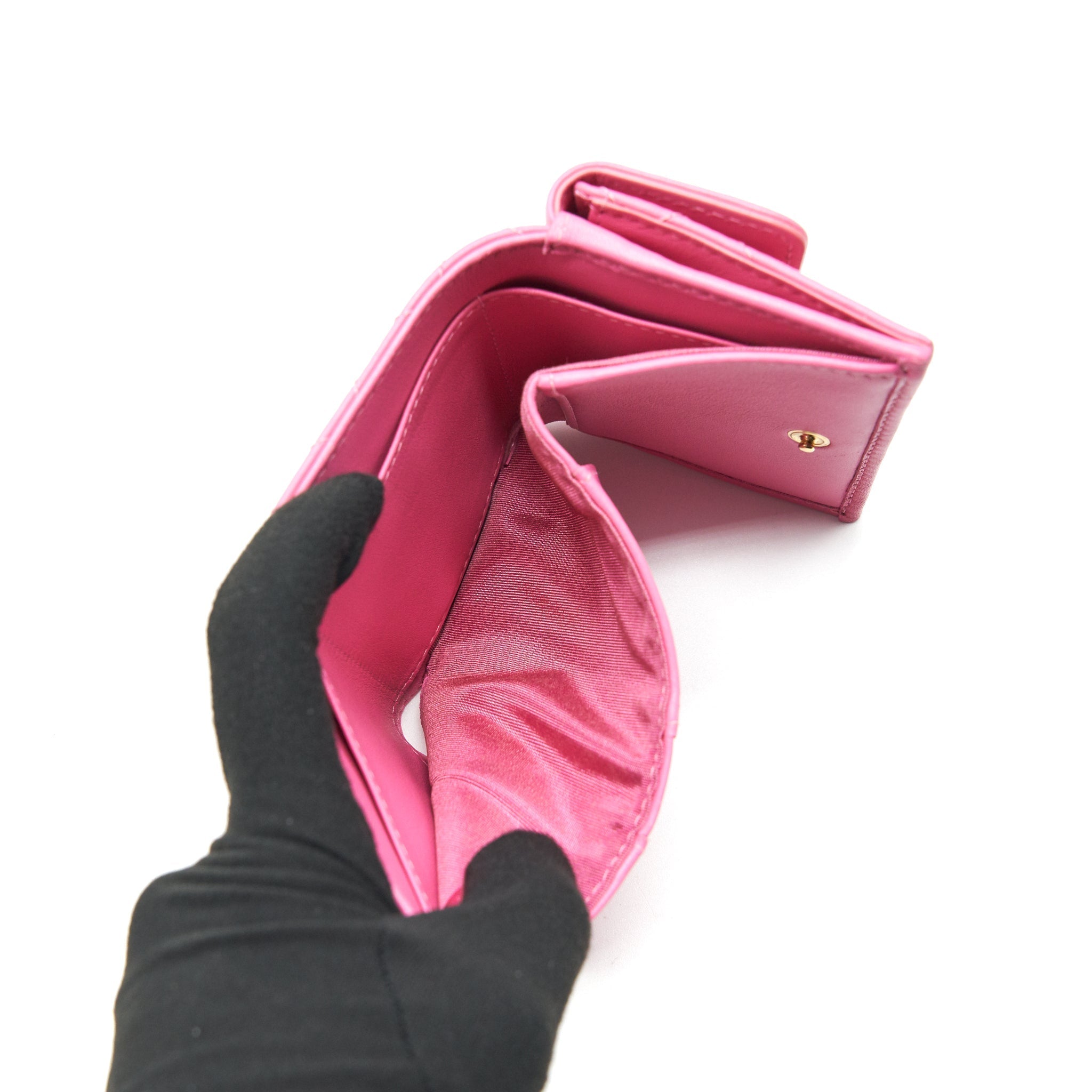 CHANEL BOY SMALL WALLET PINK BRUSHED LAMBSKIN GHW
