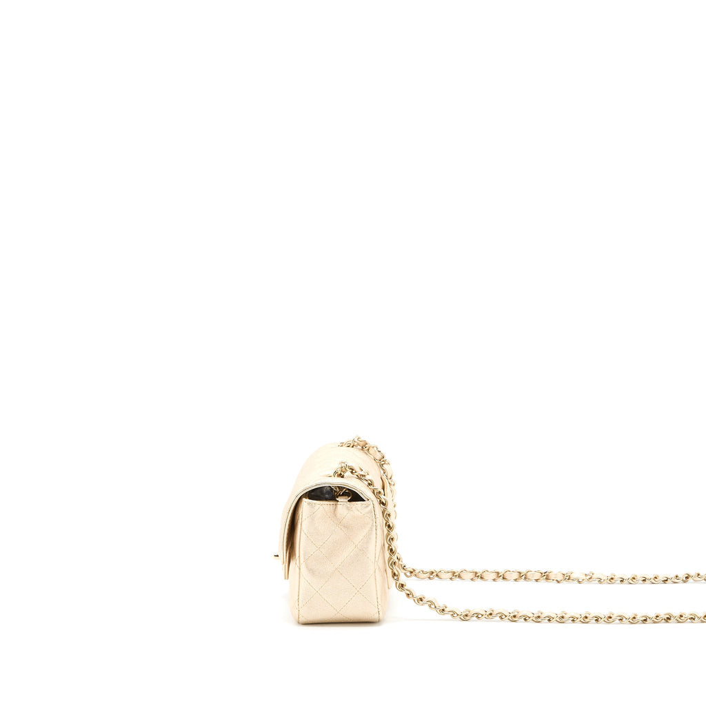 CHANEL 21P MINI RECTANGULAR FLAP BAG GRAINED LAMBSKIN GOLD LGHW