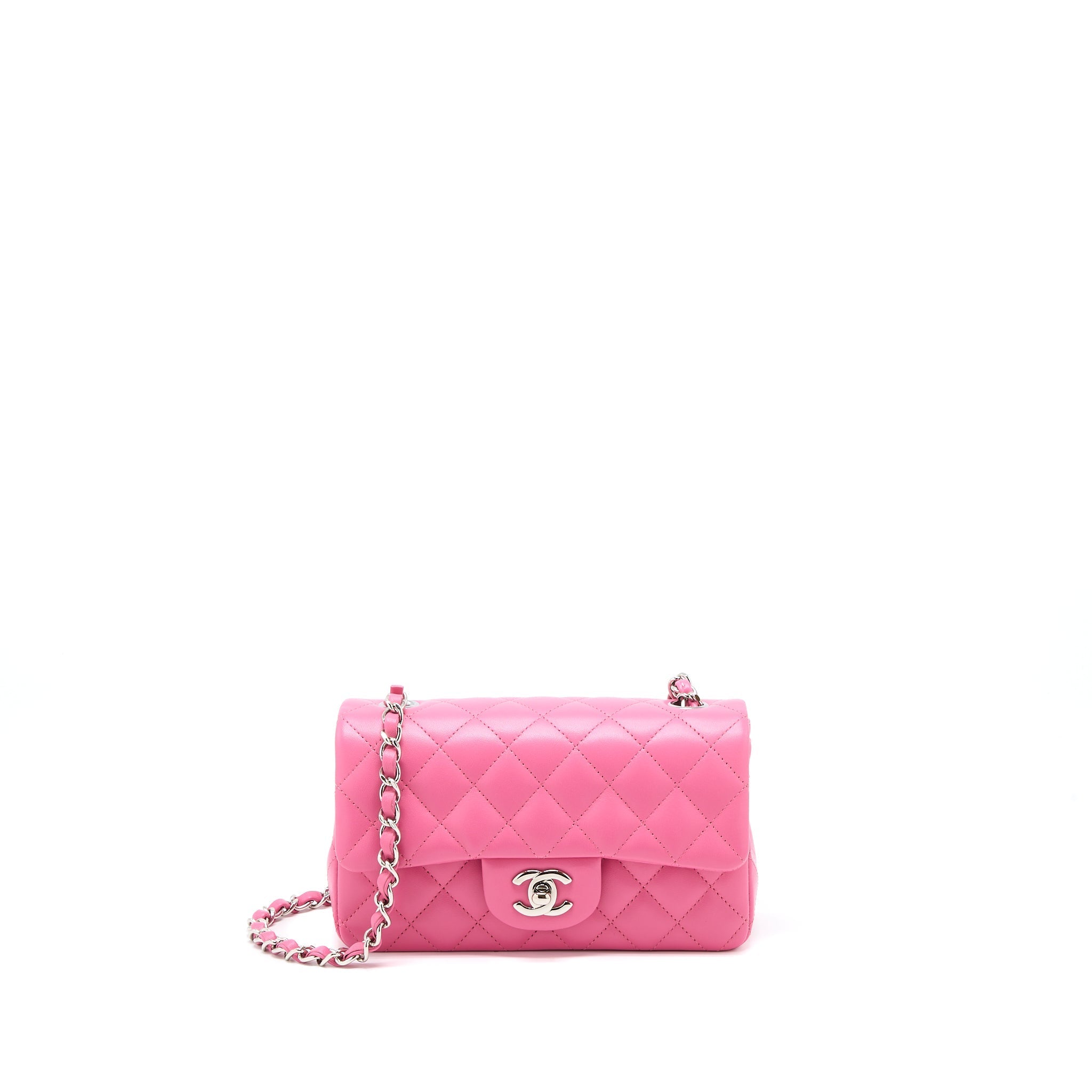 CHANEL CLASSIC MINI RECTANGULAR FLAP BAG LAMBSKIN PINK SHW