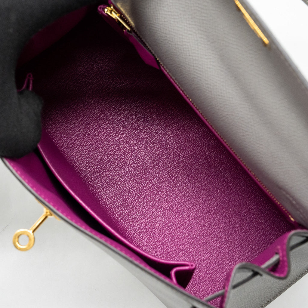 HERMES KELLY 25 SPECIAL ORDER EPSOM GRIS MOTTE / ROSE PURPLE GHW