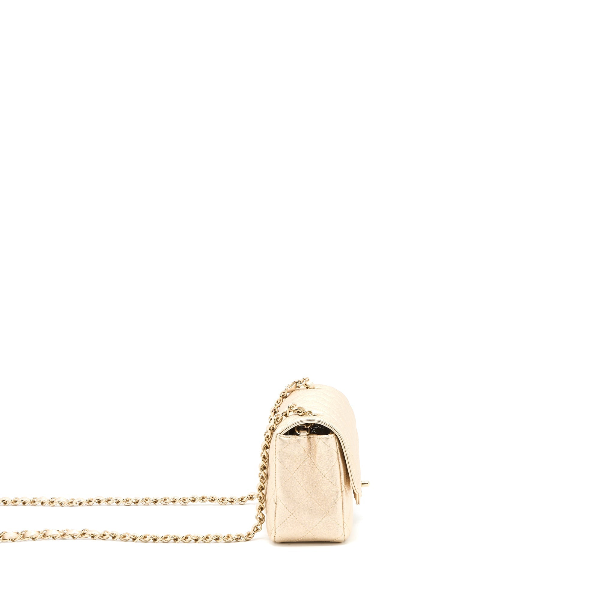 CHANEL 21P MINI RECTANGULAR FLAP BAG GRAINED LAMBSKIN GOLD LGHW