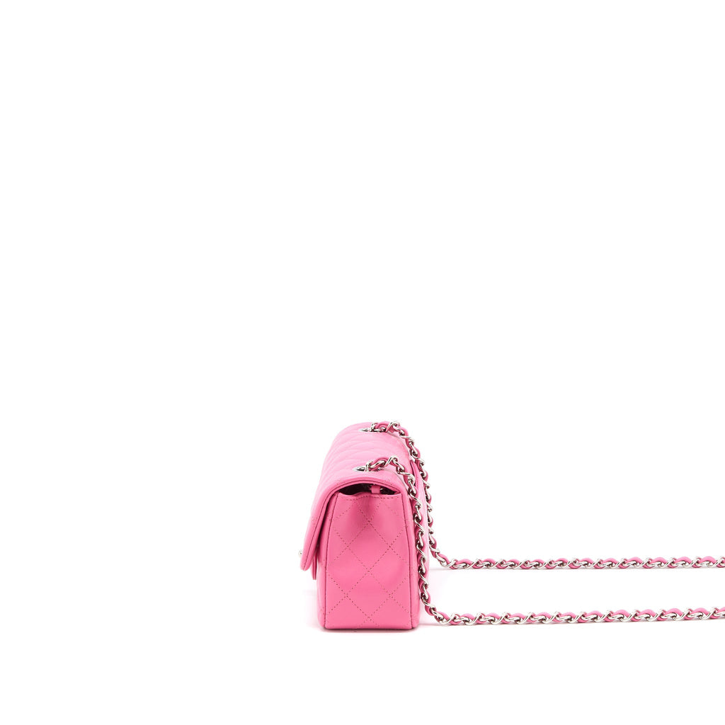 CHANEL CLASSIC MINI RECTANGULAR FLAP BAG LAMBSKIN PINK SHW