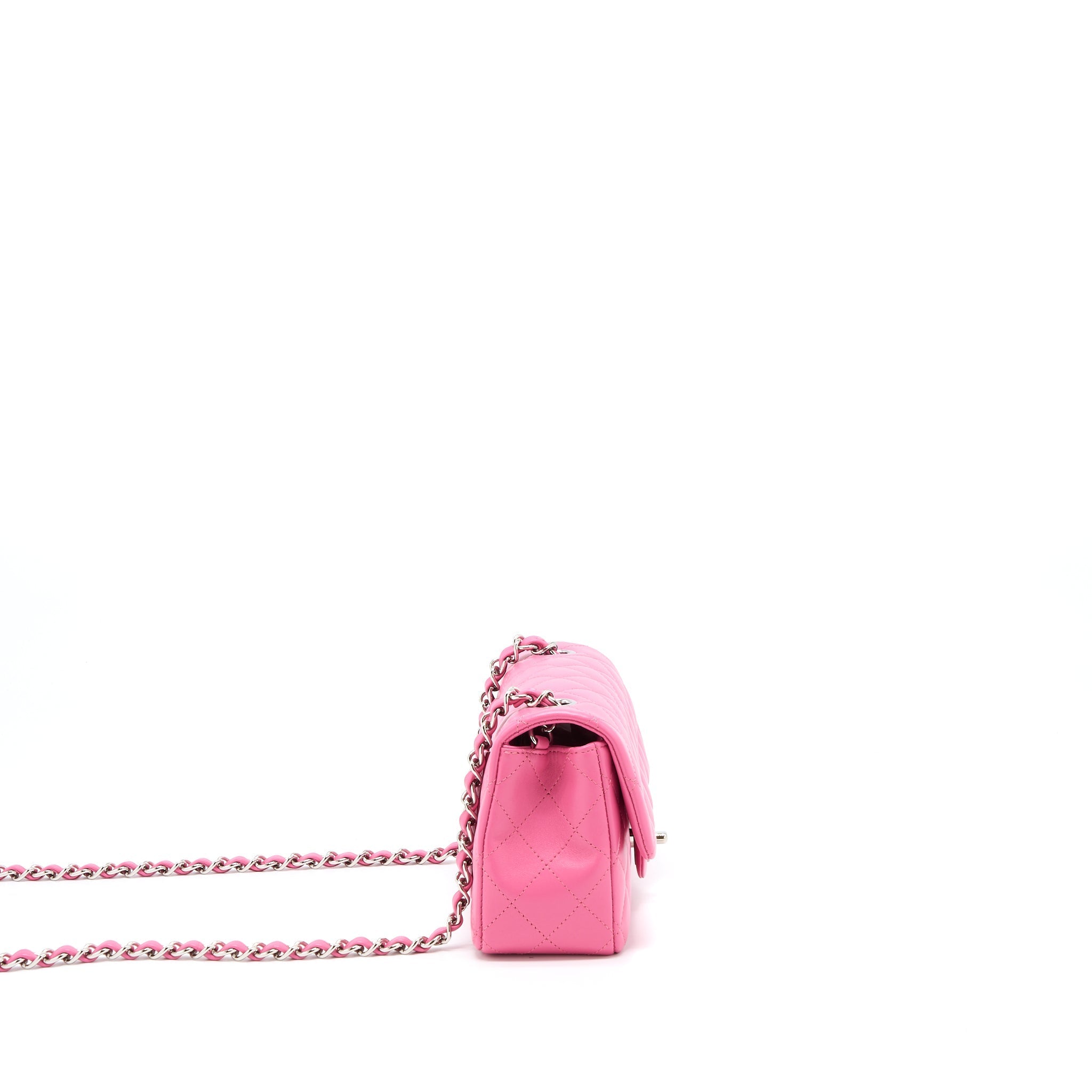 CHANEL CLASSIC MINI RECTANGULAR FLAP BAG LAMBSKIN PINK SHW