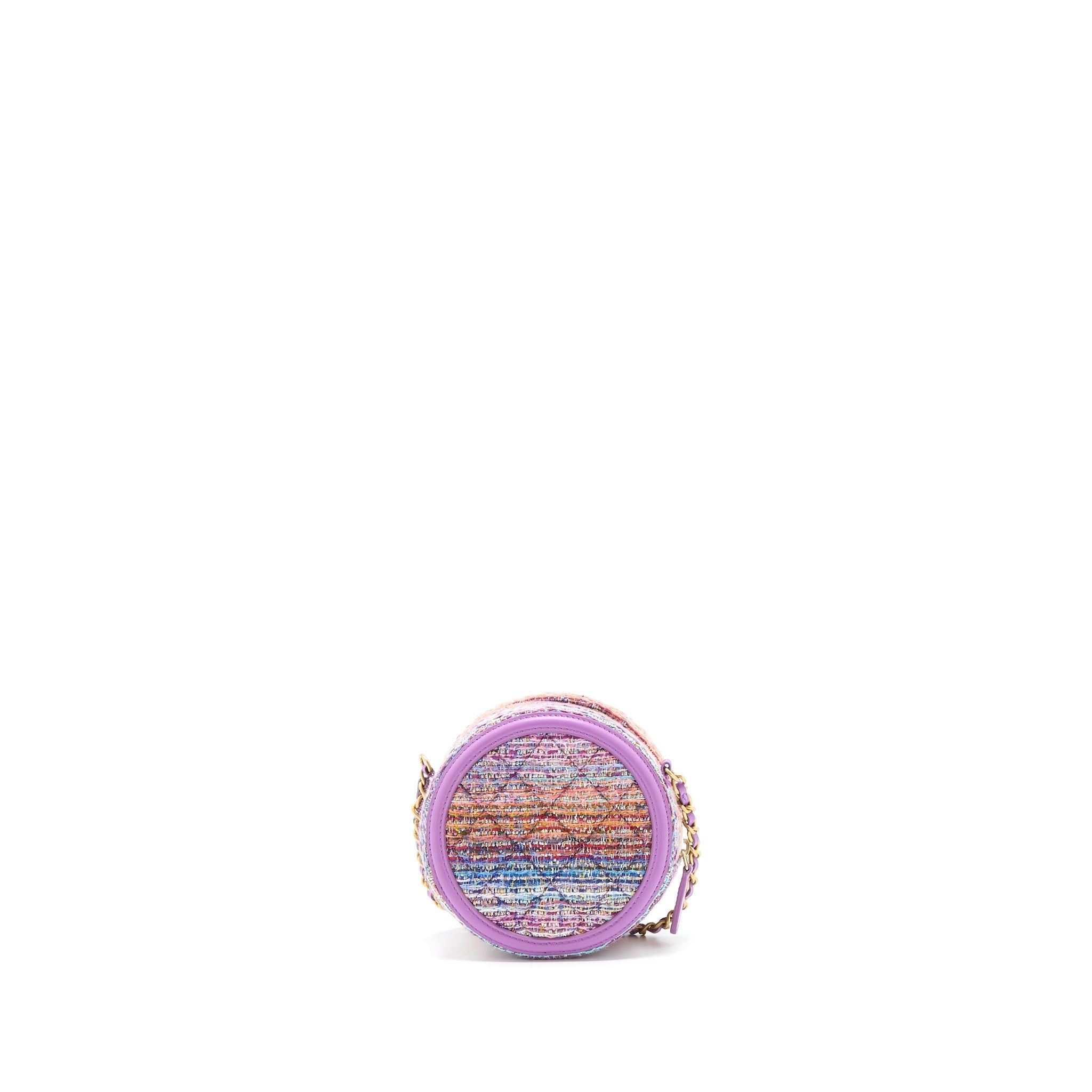 CHANEL ROUND CLUTCH WITH CHAIN LAMBSKIN/TWEED MULTICOLOUR GHW