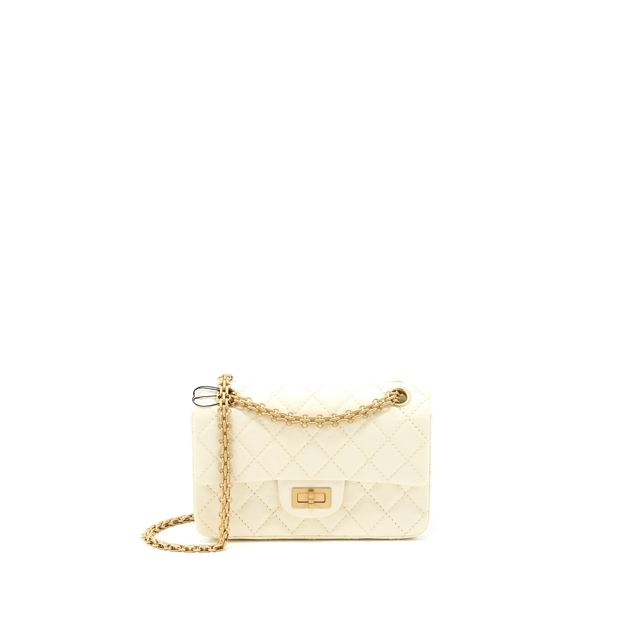 CHANEL 20A MINI 2.55 REISSUE FLAP BAG AGED CALFSKIN CREAMY WHITE BRUSHED GHW