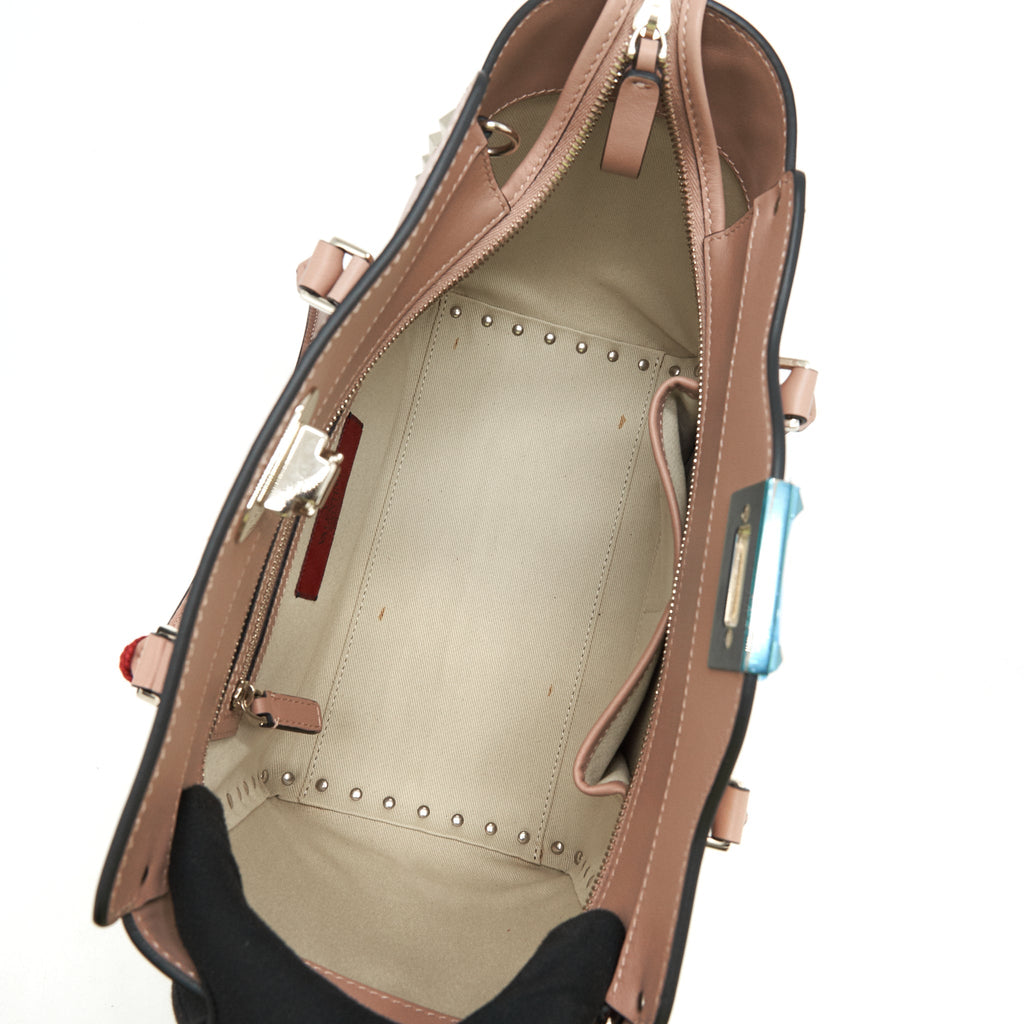 VALENTINO ROCKSTUD DOUBLE HANDLE TOTE BAG DUSTY PINK LGHW