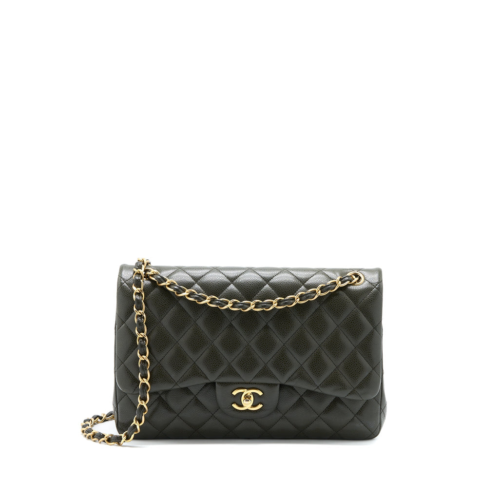 CHANEL CLASSIC JUMBO DOUBLE FLAP BAG CAVIAR OLIVE GREEN GHW