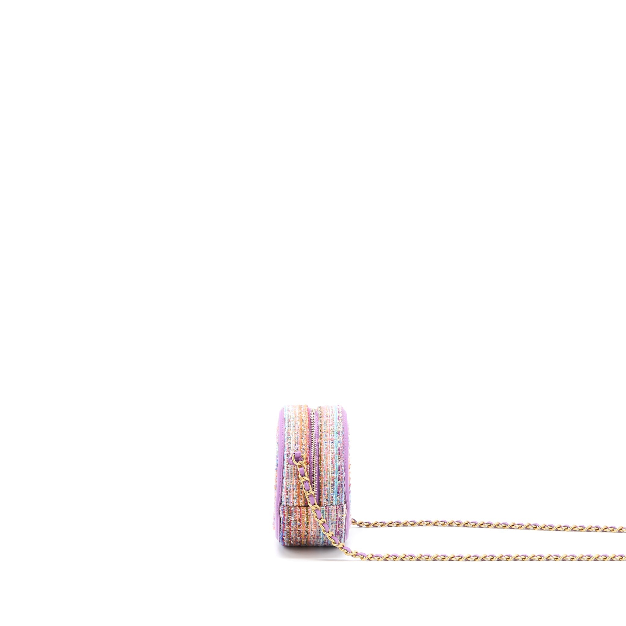 CHANEL ROUND CLUTCH WITH CHAIN LAMBSKIN/TWEED MULTICOLOUR GHW