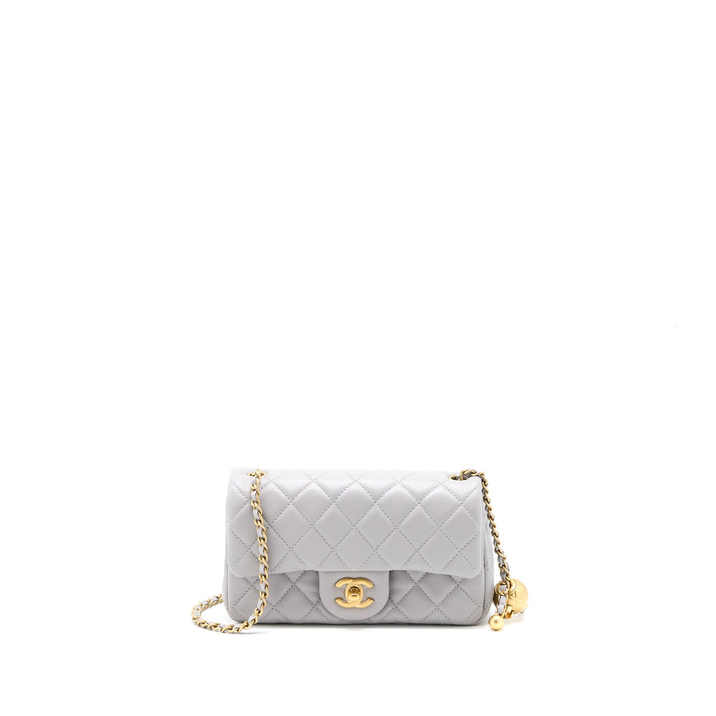 CHANEL PEARL CRUSH MINI RECTANGULAR FLAP BAG LAMBSKIN LIGHT GREY BRUSHED GHW (MICROCHIP)