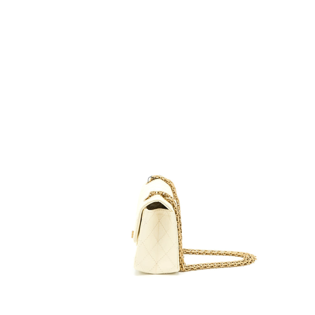 CHANEL 20A MINI 2.55 REISSUE FLAP BAG AGED CALFSKIN CREAMY WHITE BRUSHED GHW