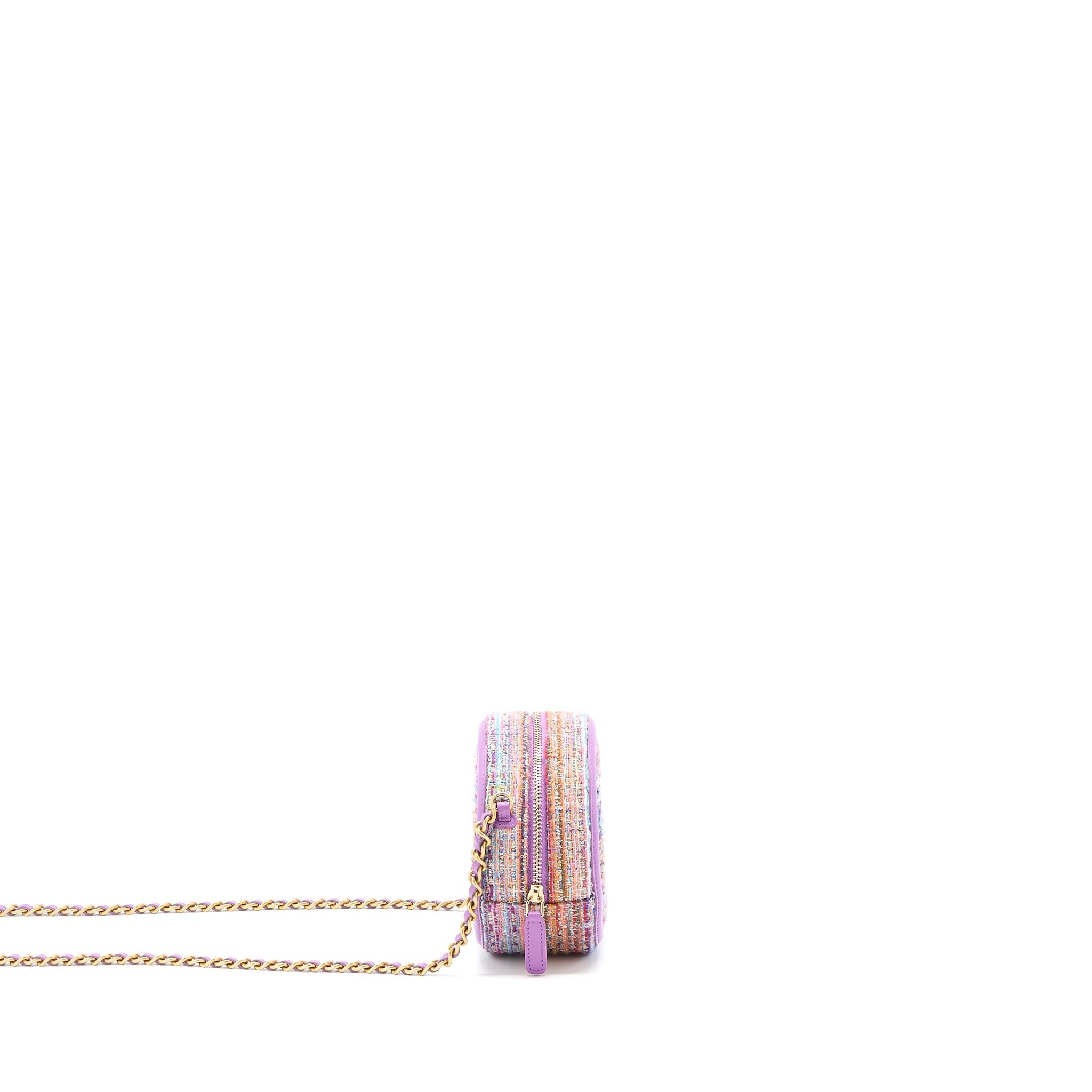 CHANEL ROUND CLUTCH WITH CHAIN LAMBSKIN/TWEED MULTICOLOUR GHW