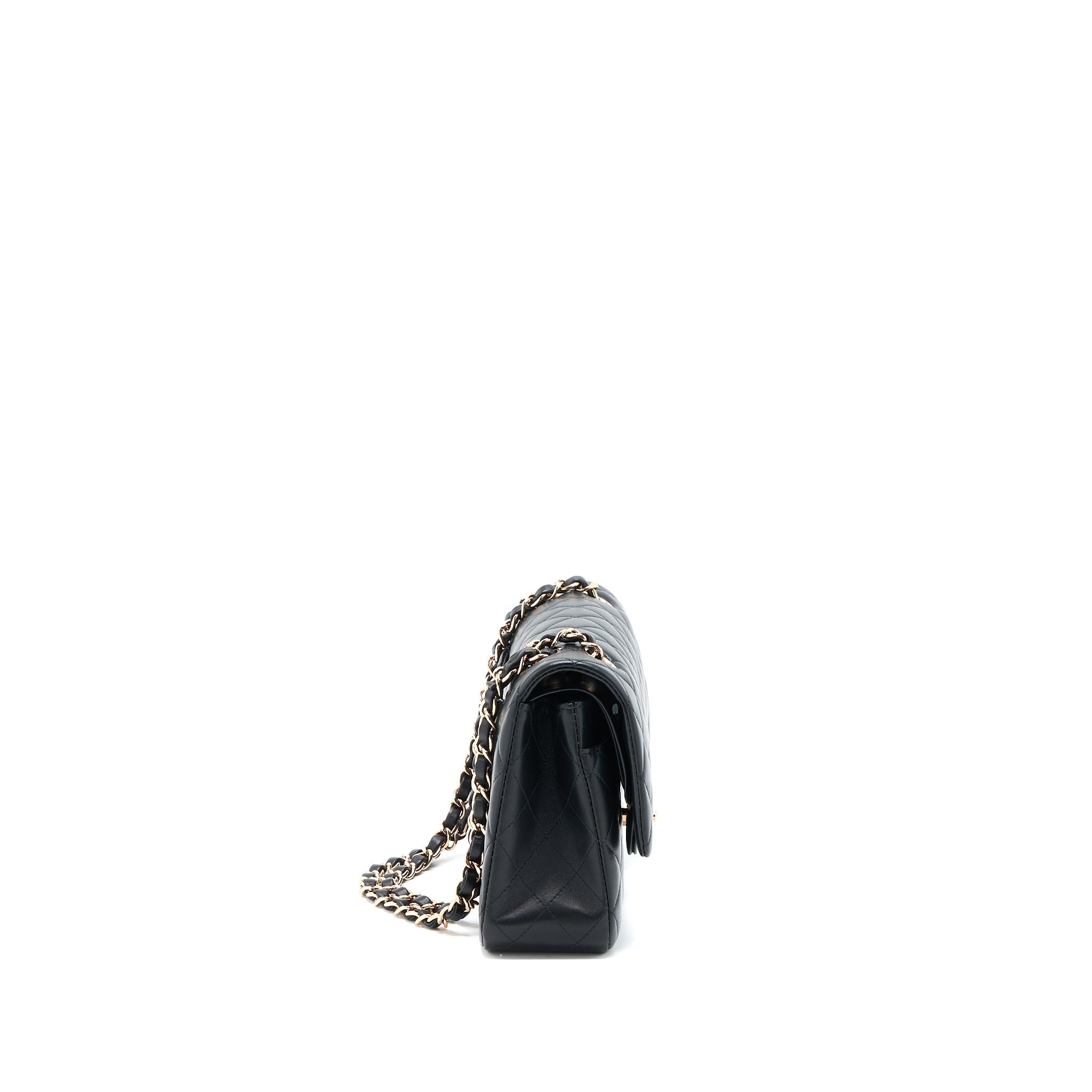 CHANEL MEDIUM CLASSIC FLAP BAG LAMBSKIN BLACK RGHW (MICROCHIP)
