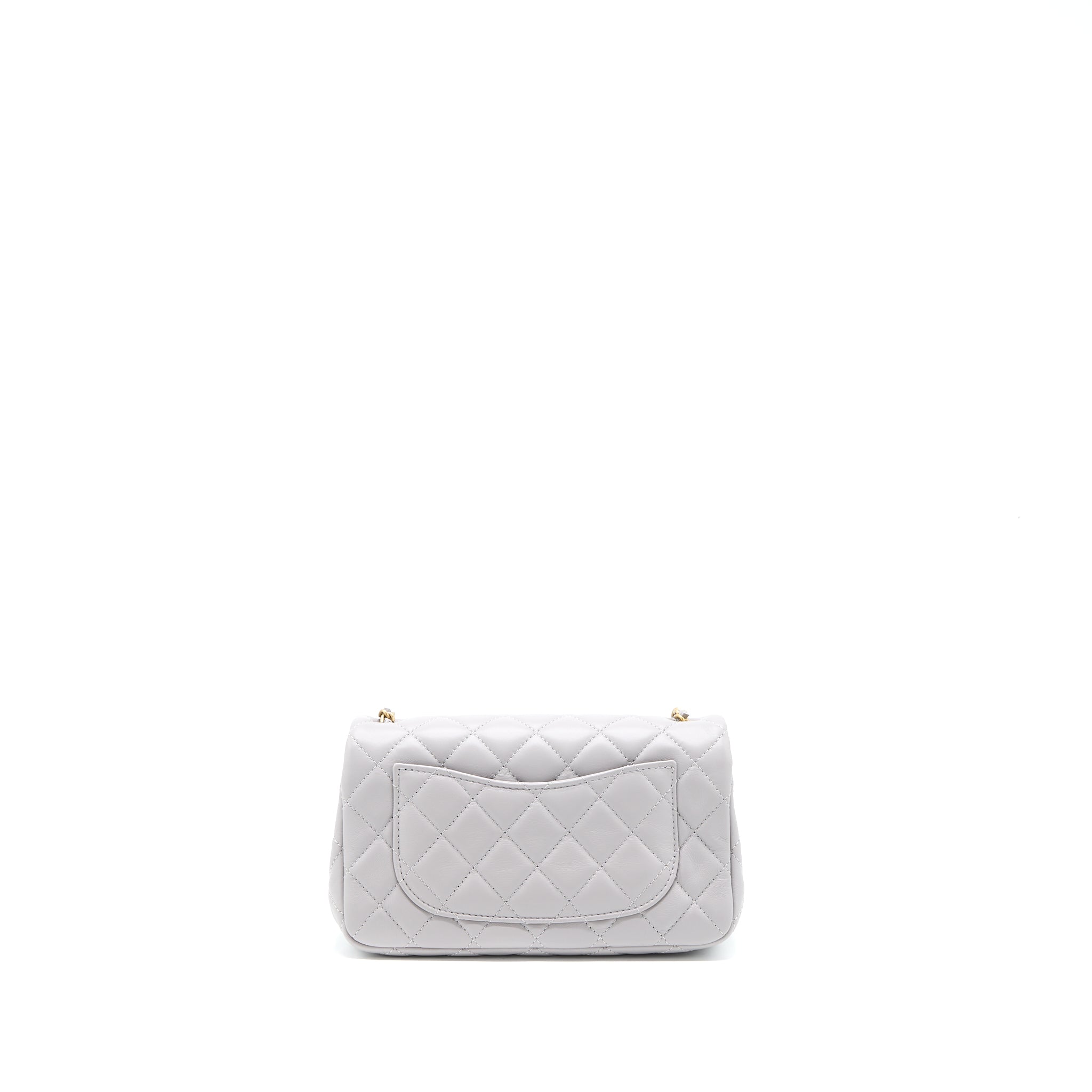 CHANEL PEARL CRUSH MINI RECTANGULAR FLAP BAG LAMBSKIN LIGHT GREY BRUSHED GHW (MICROCHIP)