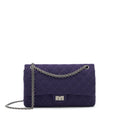 CHANEL 2.55 REISSUE 226 DOUBLE FLAP BAG FABRIC PURPLE RUTHENIUM SLIVER HARDWARE