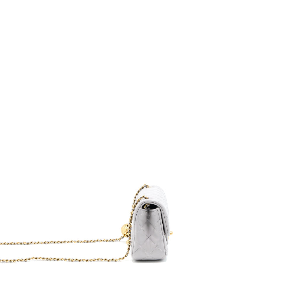 CHANEL PEARL CRUSH MINI RECTANGULAR FLAP BAG LAMBSKIN LIGHT GREY BRUSHED GHW (MICROCHIP)